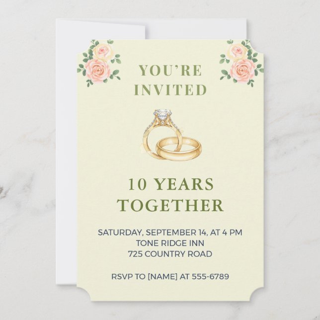 Invitación 10th Wedding Anniversary Invitation | Elegant Ring (Anverso)