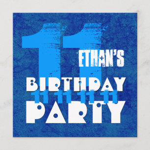 Invitación 11.ª fiesta de cumpleaños BLUE Grunge Z03B