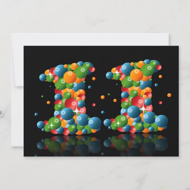 Invitación 11.ª fiesta de cumpleaños, con burbujas y bolas (Anverso)