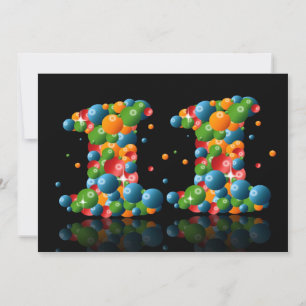 Invitación 11.ª fiesta de cumpleaños, con burbujas y bolas
