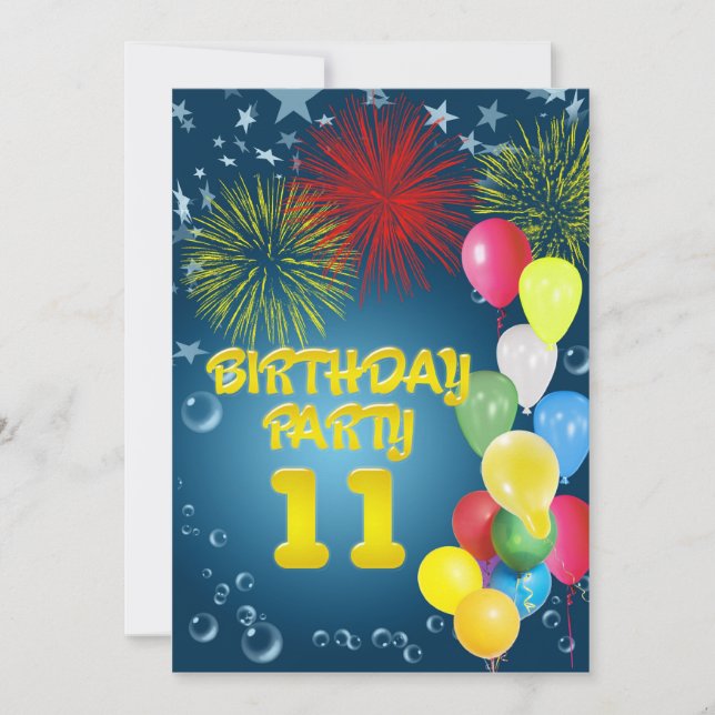 Invitación 11.ª fiesta de cumpleaños con globos (Anverso)