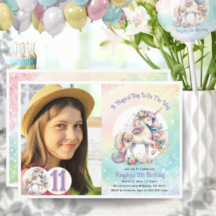 Invitación 11.ª Fiesta de Cumpleaños de Unicornio Rainbow
