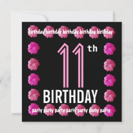 Invitación 11.ª Fiesta de Cumpleaños Flores Rosadas Por Su W7
