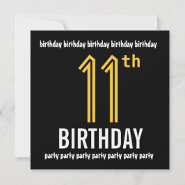Invitación 11.ª fiesta de cumpleaños, oro moderno y negro