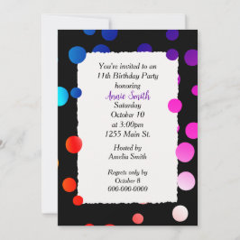 Invitación 11.ª fiesta de cumpleaños, puntos arcoiris