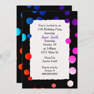 Invitación 11.ª fiesta de cumpleaños, puntos arcoiris