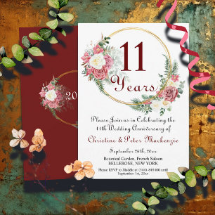 Invitación 11.º Aniversario del Boda de Acero Rosas Marco de 