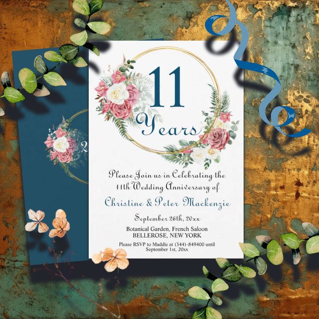 Invitación 11.º Aniversario del Boda de Acero Rosas Marco de  (Subido por el creador)