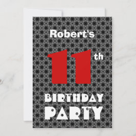 Invitación 11.º natalicio Patrón moderno adolescente negro y