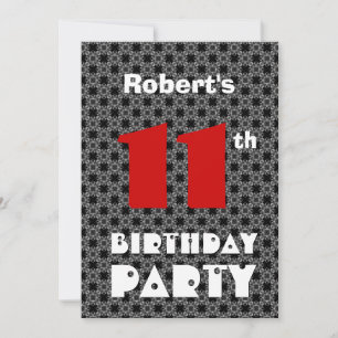 Invitación 11.º natalicio Patrón moderno adolescente negro y 