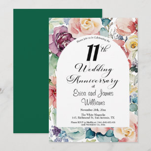 Invitación 11° Aniversario Boda Elegante Script Floral
