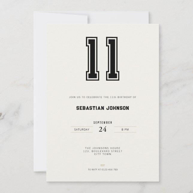 Invitación 11th Birthday Invitation - Minimal Sport Style (Anverso)
