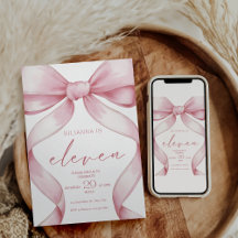 11th Birthday Invitation Pink Coquette Invite Girl