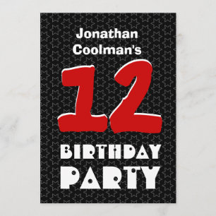 Invitación 12º cumpleaños, estrellas blancas modernas adolesc