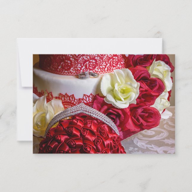 Invitación 1242-Pastel de Boda, Ramo y Anillos (Anverso)