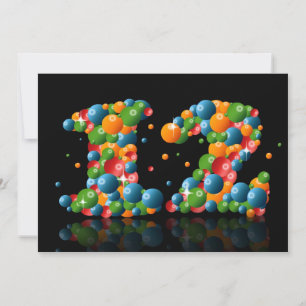 Invitación 12.ª fiesta de cumpleaños, con burbujas y bolas