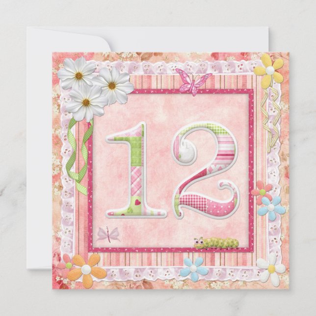 Invitación 12.ª fiesta de cumpleaños estilo scrapbooking (Anverso)