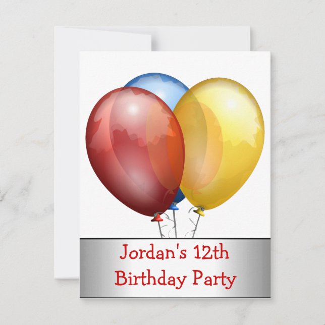 Invitación 12.ª fiesta de cumpleaños Globos Rojo Azul Amarill (Anverso)