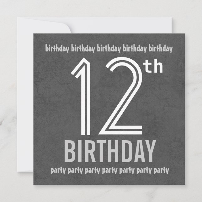 Invitación 12.ª Fiesta de Cumpleaños Plata Moderna Reciclada (Anverso)