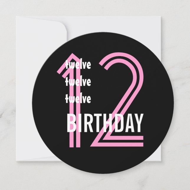 Invitación 12.ª fiesta de cumpleaños: W689B9 rosa moderno y n (Anverso)
