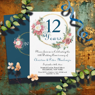 Invitación 12.º Boda de seda Rosas marco de oro