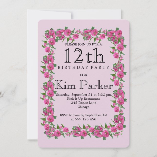 Invitación 12.º cumpleaños (Anverso)