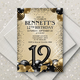 Invitación 12.º cumpleaños de oro negro