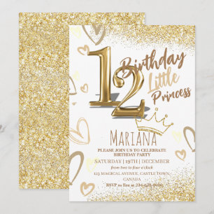 Invitación 12.º cumpleaños escuchó la fiesta glamorosa de la