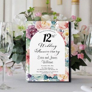 Invitación 12° Aniversario Boda Elegante Script Floral