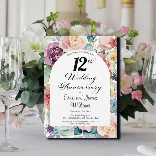 Invitación 12° Aniversario Boda Elegante Script Floral (Subido por el creador)