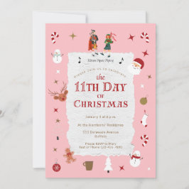 Invitación 12 Days of Christmas Cute Retro Midcentury Pink