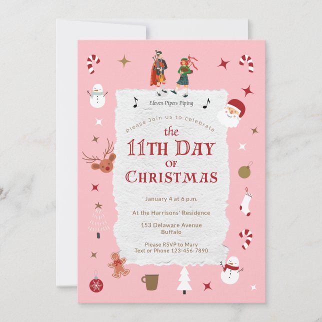 Invitación 12 Days of Christmas Cute Retro Midcentury Pink (Anverso)