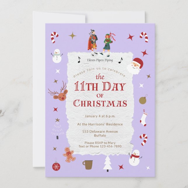 Invitación 12 Days of Christmas Cute Retro Pastel Purple (Anverso)