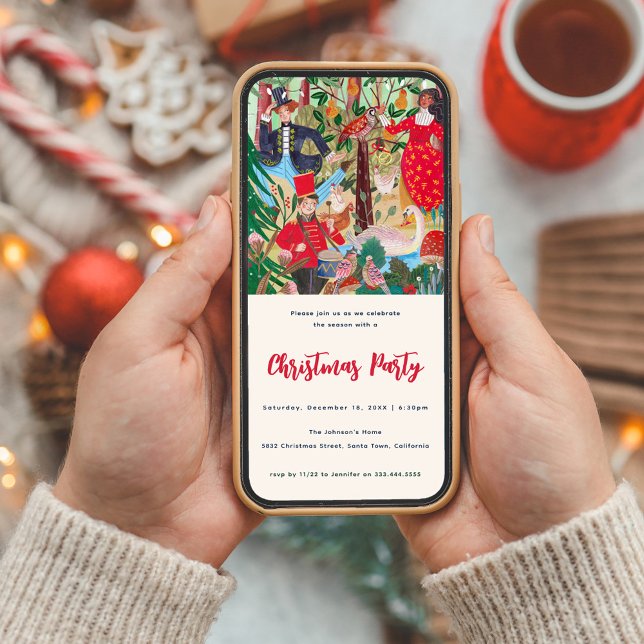 Invitación 12 días de Ilustracion de Navidades (Downloadable Digital Christmas Party Invitation with 12 Days of Christmas Illustration)