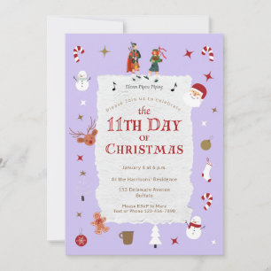 Invitación 12 Días de Navidad Dulce Retro Pastel Púrpura