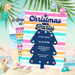 Invitación 12 días de Navidades en el Fiesta Beach Retro<br><div class="desc">Disfrute de estas invitaciones costeras que mezclan el encanto mágico de los Navidades con las vibraciones relajadas de las vacaciones en la playa. La parte delantera está diseñada en un estilo retro y cuenta con rayas coloridas y un árbol de Navidad vintage con los detalles de su fiesta en el...</div>