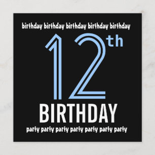 Invitación 12a fiesta de cumpleaños reciclada en azul y negro