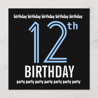 Invitación 12a fiesta de cumpleaños reciclada en azul y negro
