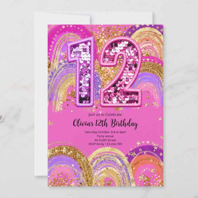 Invitación 12th Birthday Girls Invitation (Anverso)
