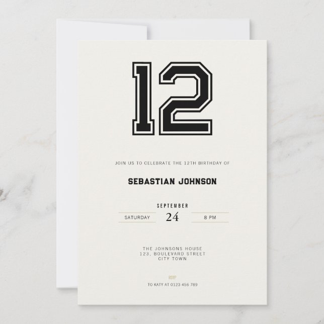 Invitación 12th Birthday Invitation - Minimal Sport Style (Anverso)