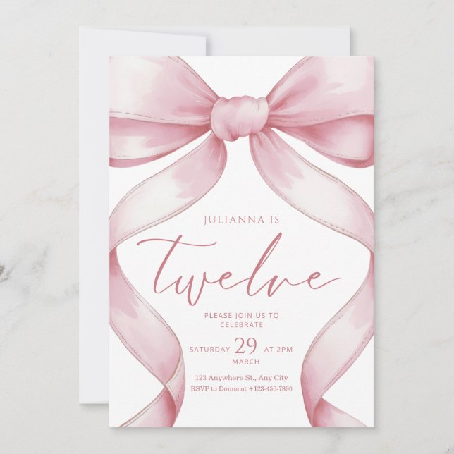 Invitación 12th Birthday Invitation Pink Coquette Invite Girl (Anverso)