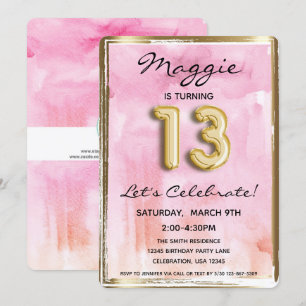 Invitación 13.ª Chica Cumpleaños Rosa y Oro
