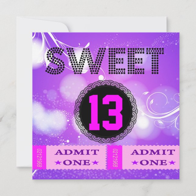 Invitación 13.ª Dulce 13 Boletos de cumpleaños Diversión (Anverso)