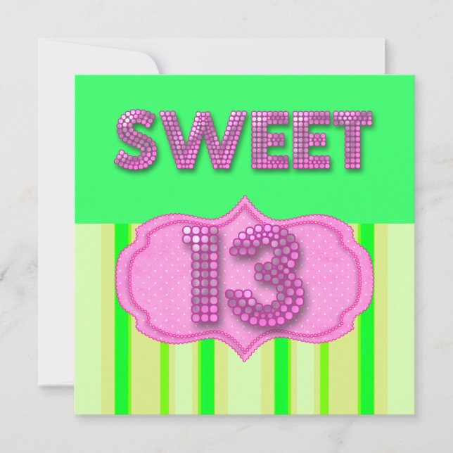 Invitación 13.ª dulce fiesta de cumpleaños Lime rosa moderna (Anverso)