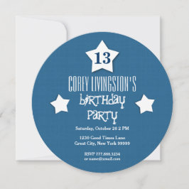 Invitación 13.ª fiesta de cumpleaños Blue Circle White Stars