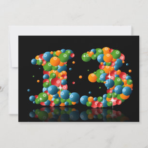 Invitación 13.ª fiesta de cumpleaños, con burbujas y bolas