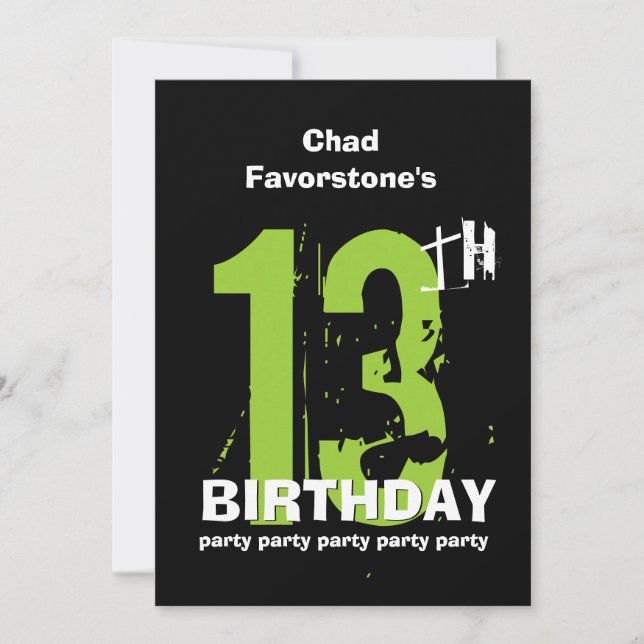 Invitación 13.ª fiesta de cumpleaños de Grunge, con clima mod (Anverso)