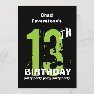 Invitación 13.ª fiesta de cumpleaños de Grunge, con clima mod