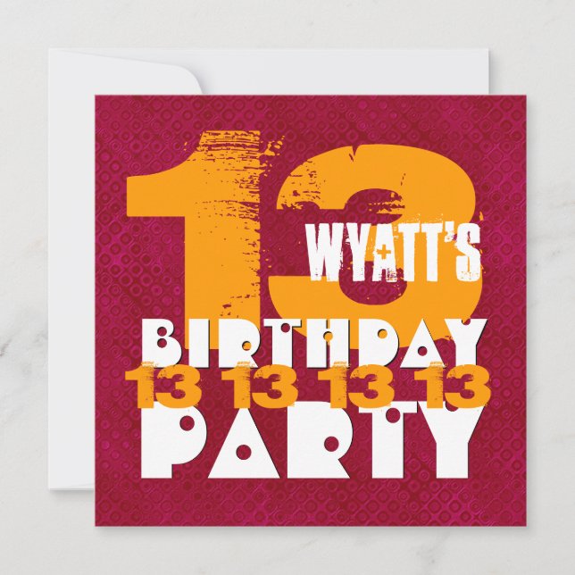 Invitación 13.ª fiesta de cumpleaños Grunge Z13A de 13 años (Anverso)