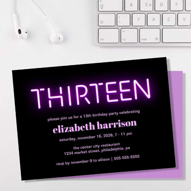 Invitación 13.ª fiesta de cumpleaños Luces de Neón Morado (Subido por el creador)